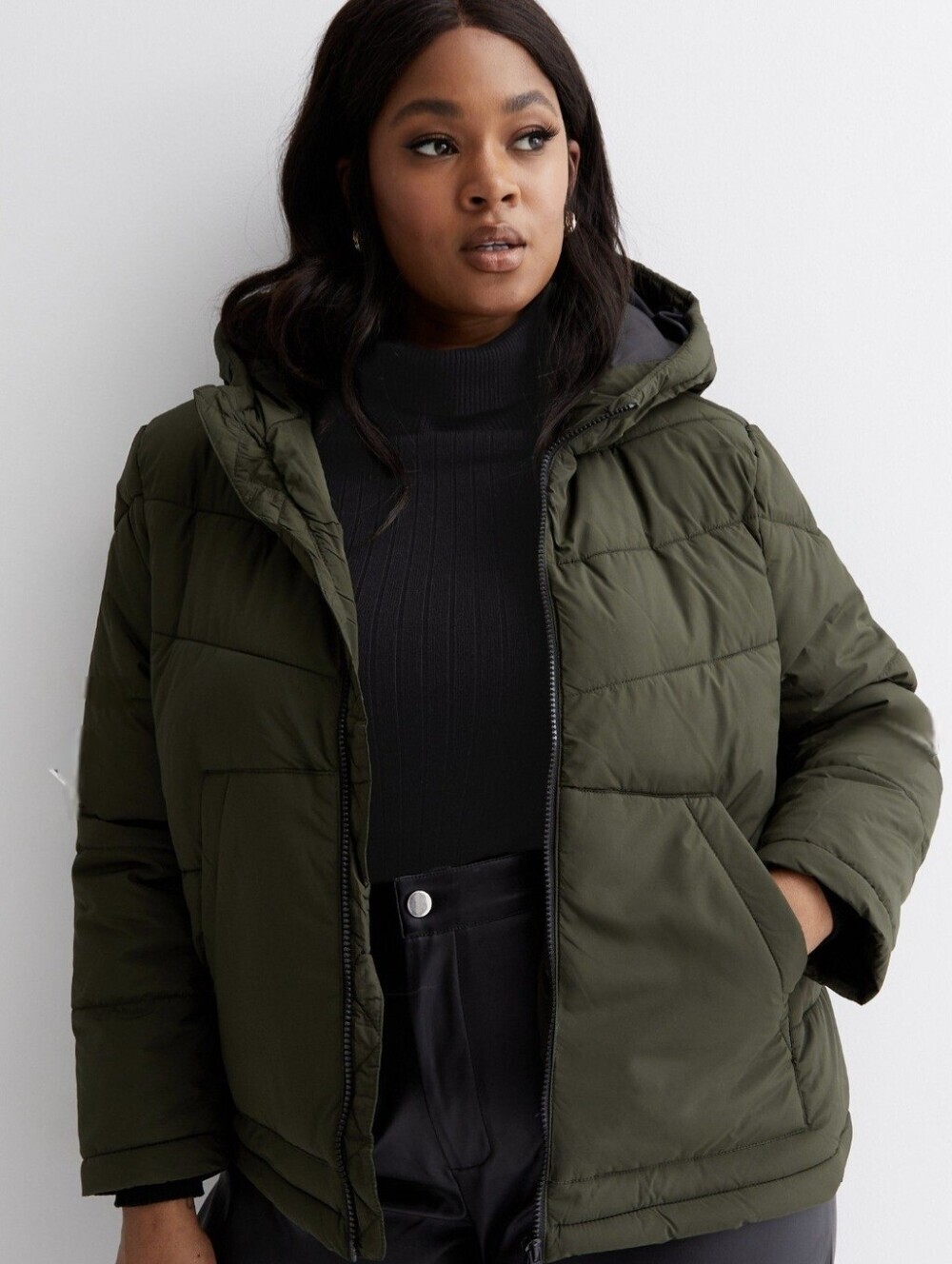 Noisy May Olive Khaki Hooded Puffer Jacket Gorpcore Utility Streetwear Coat